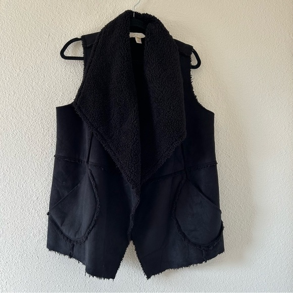 Caslon Women’s Vest Cadigan Large Black Large Teddy Collar Layer Fall Cozy Cabin - Picture 2 of 10